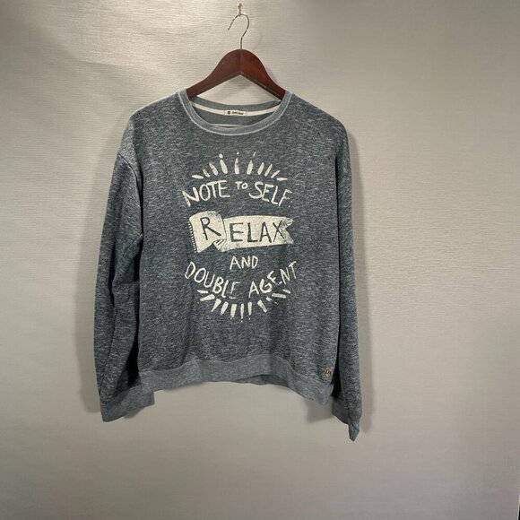 Double Agent Sweatshirt Womens Large Gray Blue Note To Self Relax Pullover Logo - Picture 1 of 7